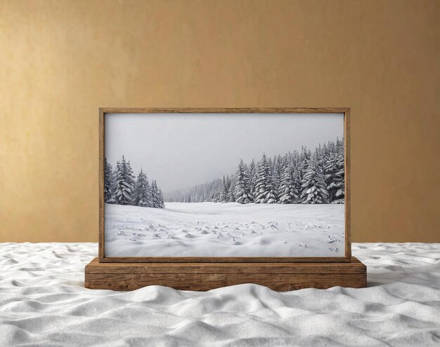 a picture frame on a snowy landscape