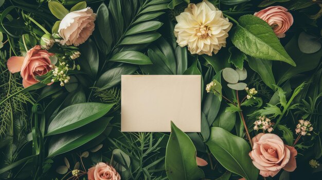 Picture Frame Surrounded by Flowers and Greenery