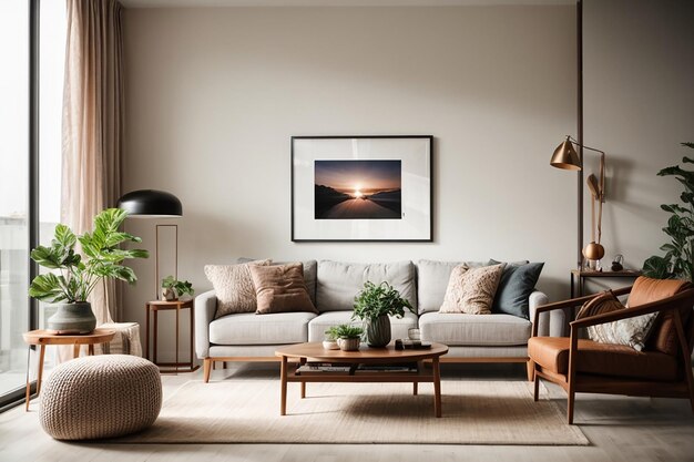 Picture frame on wall in modern living room Mock up interior