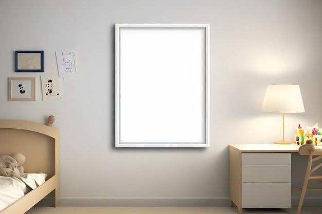 A picture frame on a wall with a drawing on it.