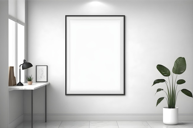 A picture frame on a wall with a plant on it.