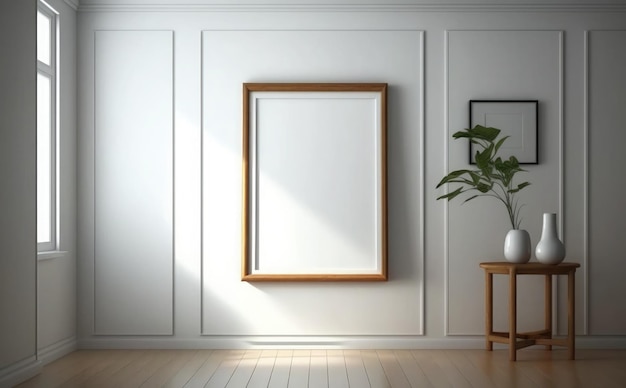 A picture frame on a wall with a plant on it