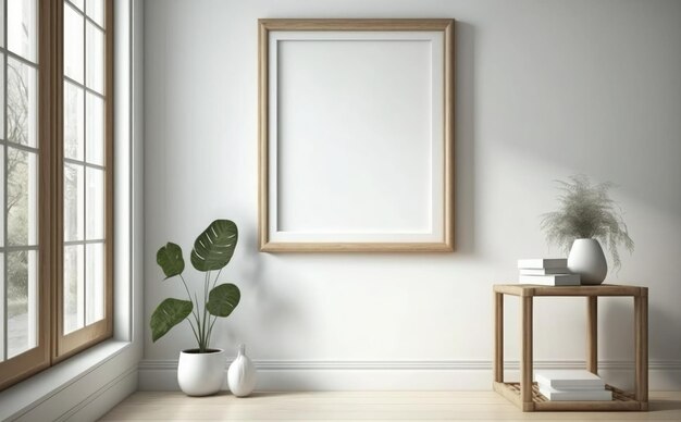 A picture frame on a wall with a plant in it.