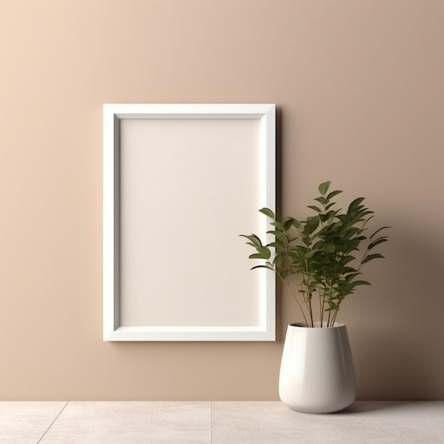 a picture frame on a wall with a plant in it