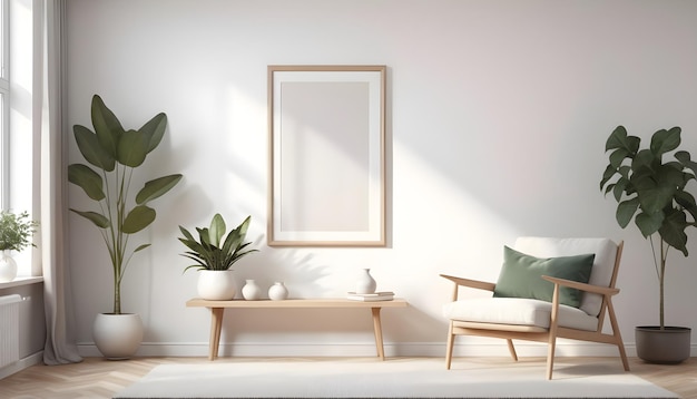picture frame on white wall in modern living room mock up interior in scandinavian style free copy s