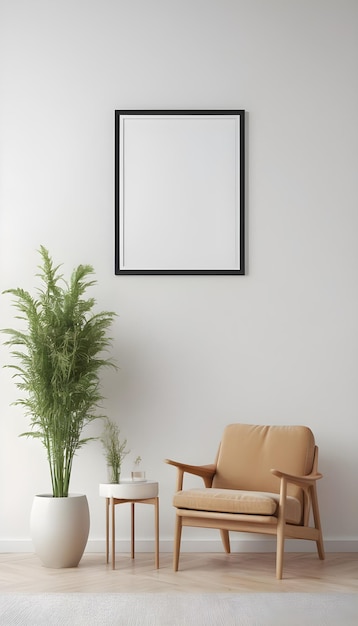 картинная рама на белой стене в современной гостиной макет интерьера в скандинавском стиле бесплатная копия