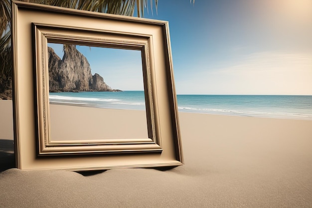 picture frame with beautiful seapicture frame with beautiful seaempty wooden picture frame on a sand