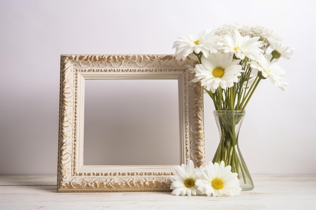 A picture frame with a bunch of daisies in it