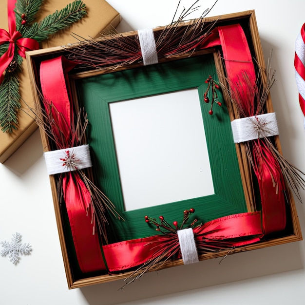 a picture frame with a Christmas wreath