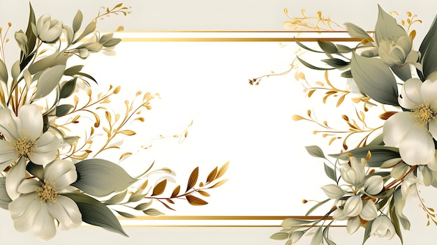 白い背景に花と葉を持つ額縁抽象的な青銅色の葉の背景