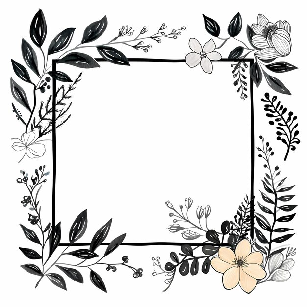 Photo a picture of a frame with flowers and leaves.