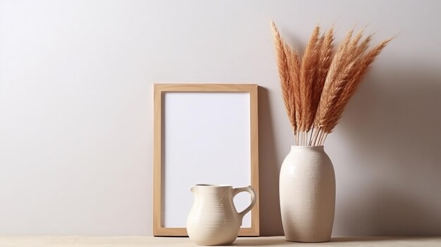 A picture frame with a picture of wheat in it