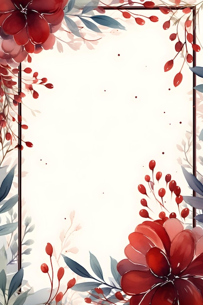 a picture frame with red flowers and leaves Abstract Maroon foliage background with negative space