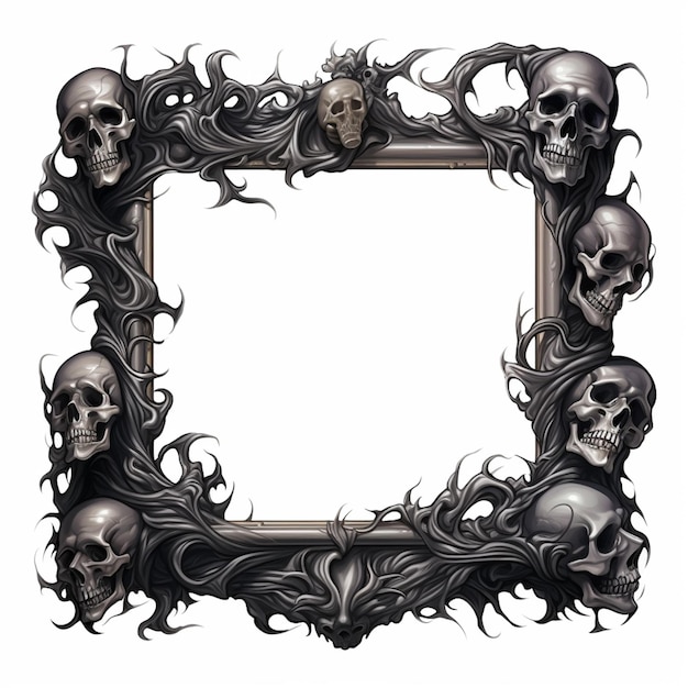 A picture frame with skulls and flames on it generative ai