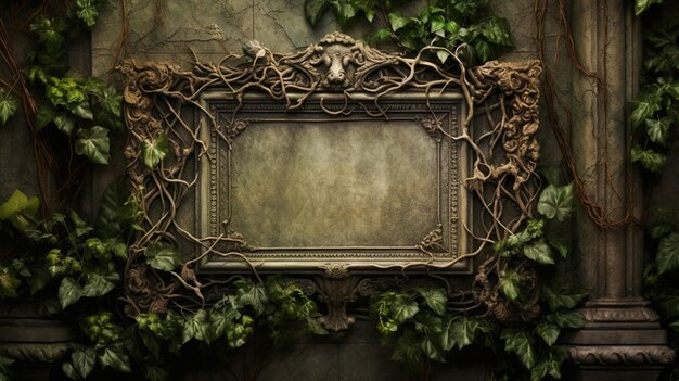 A picture frame with vines and leaves on it