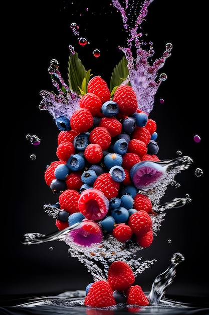 A picture of a fruit drink with a splash of water