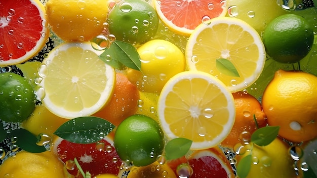 A picture of fruit and water with the word lemon on it