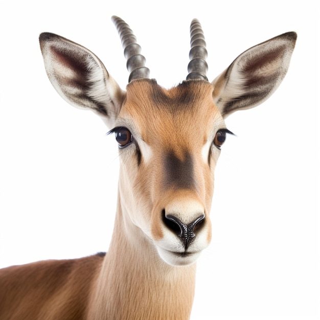 A picture of a gazelle with horns and a white background.