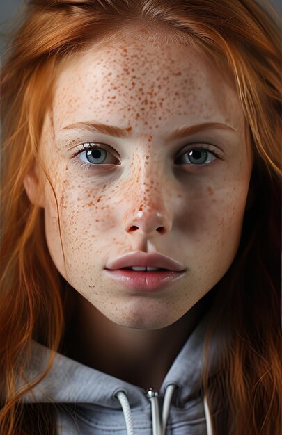 a picture of a girl with freckles on her face