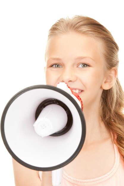 picture of girl with megaphone over white