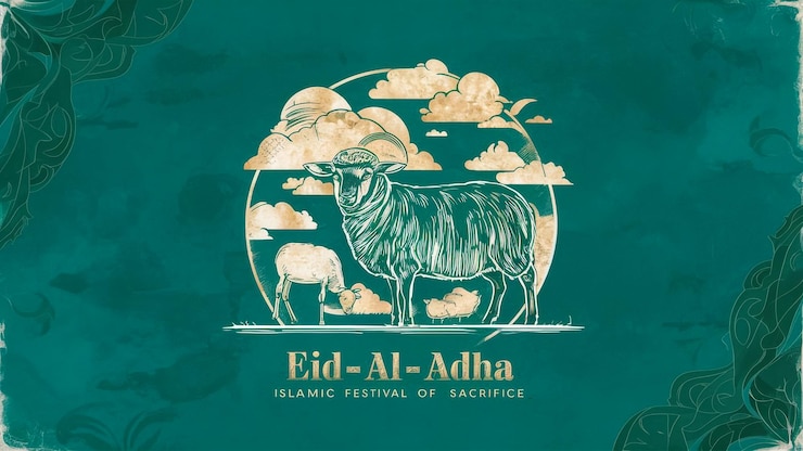 Photo a picture of a goat and the words quot arabic quot on a green background