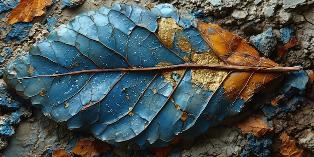 The picture of gold leaf in the forrest on the ground and bright light AIGX03