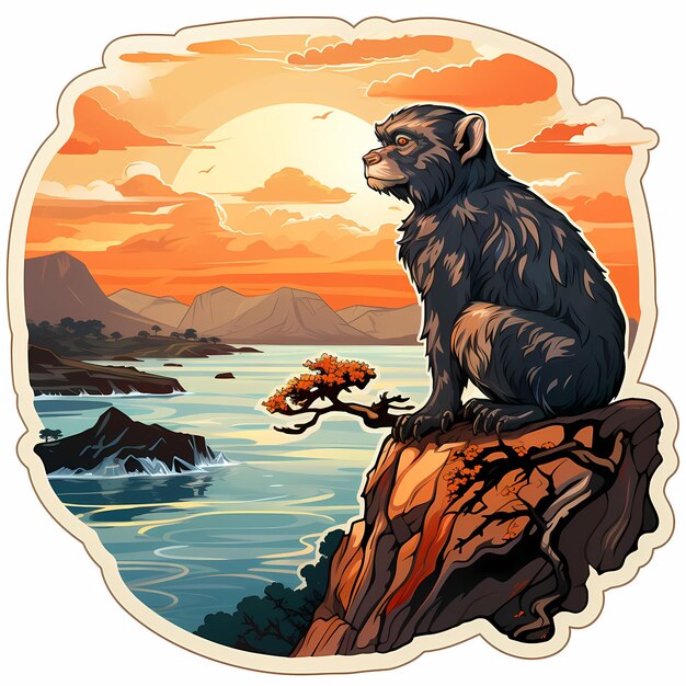 Premium AI Image | a picture of a gorilla on a rock with a sunset in