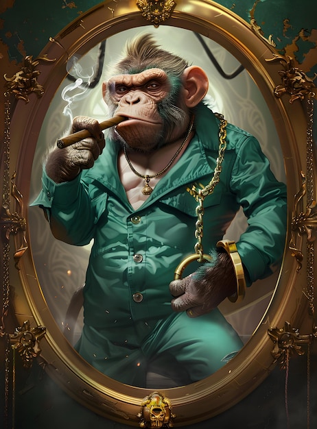 Картина гориллы, курящей сигару.