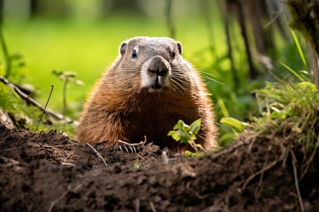 Photo picture of a groundhog in the forest