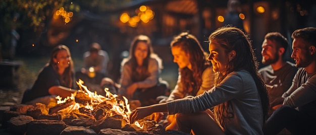 Photo picture of a group of people having a nice campfire gathering