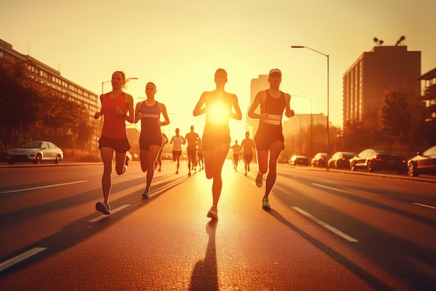 세계 보건의 날 달리기에 참여하는 사람들의 사진 Generative AI
