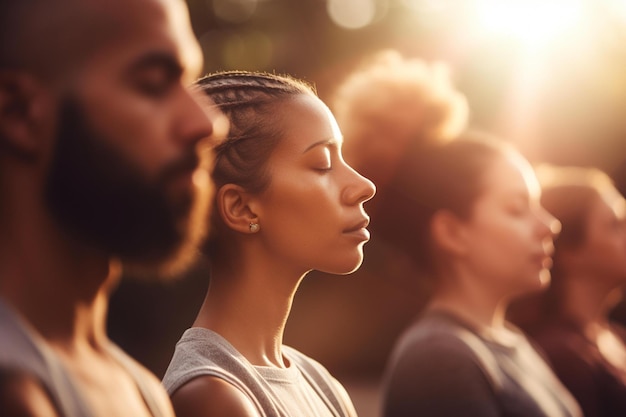 Picture of a group of people practicing mindfulness World health day bokeh Generative AI