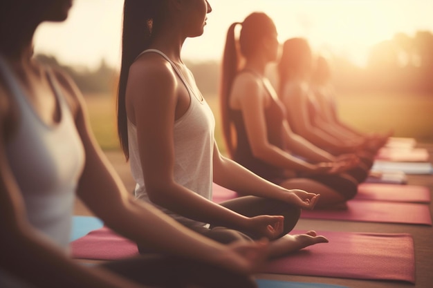 Picture of a group of people practicing yoga World health day bokeh Generative AI