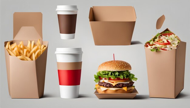 a picture of a hamburger and some coffee cups