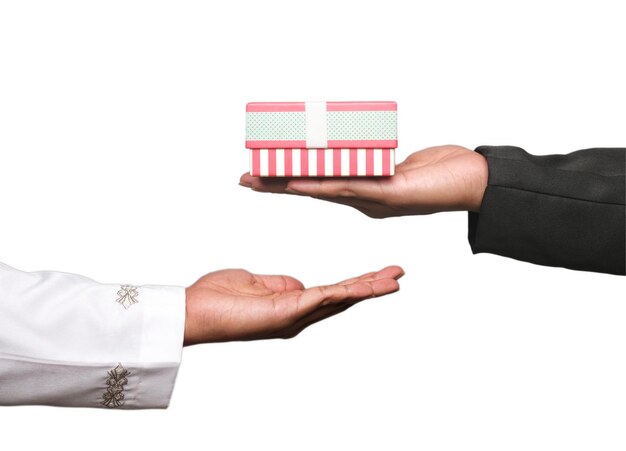 A picture of hand giving bribe and gift on white background