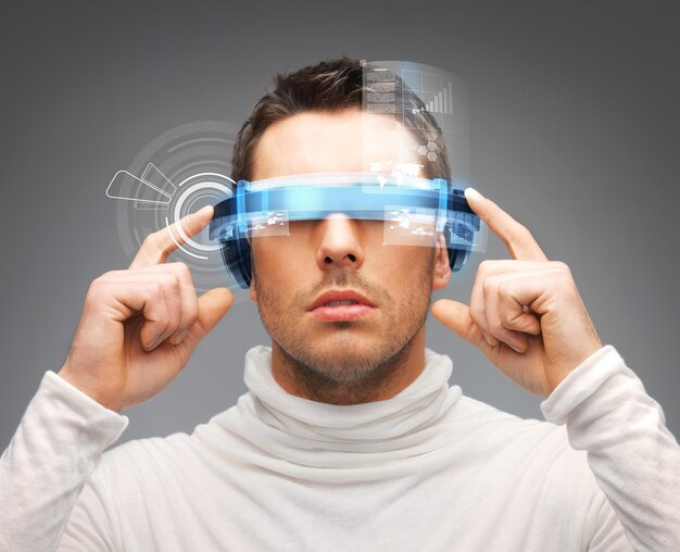 picture of handsome businessman with digital glasses