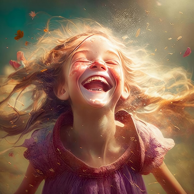 Picture of a happy child the girl laughs with joy Generative AI