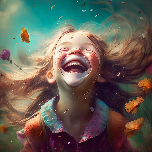 Picture of a happy child the girl laughs with joy Generative AI