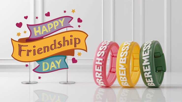 Photo picture of happy friendship day band on sky background generative ai