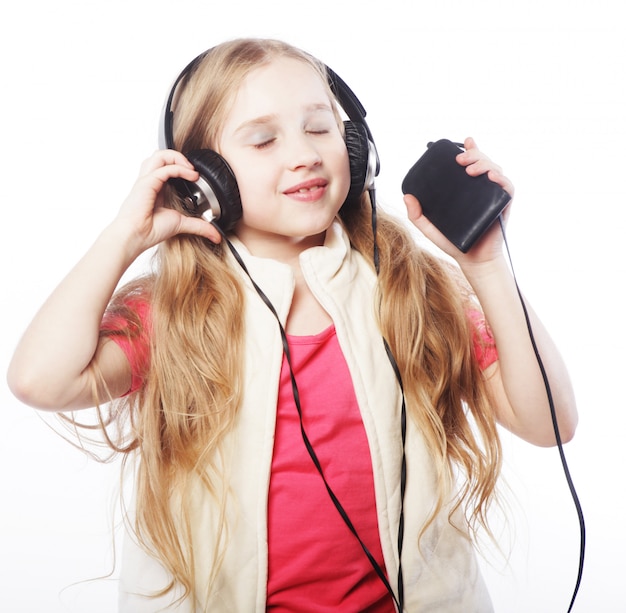 Picture of happy girl in big headphones