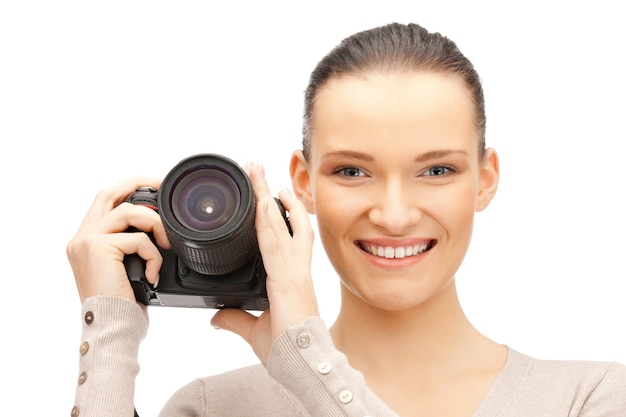 picture of happy teenage girl with digital camera