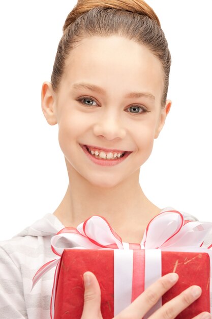 picture of happy teenage girl with gift box