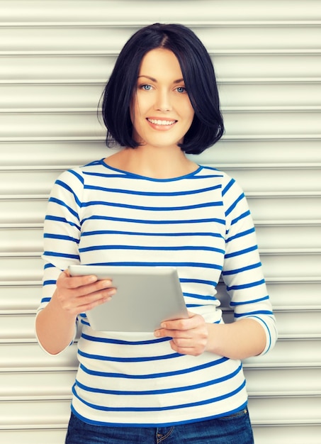 picture of happy teenage girl with tablet pc computer