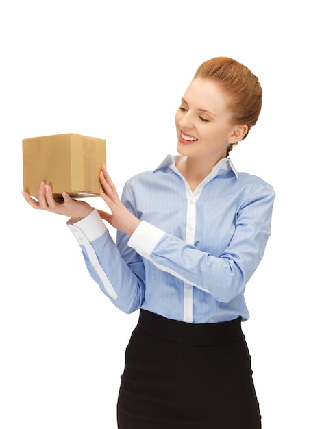 picture of happy woman with cardboard box