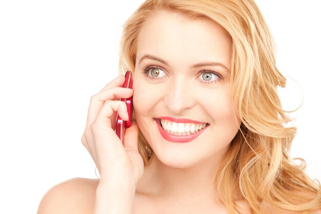 picture of happy woman with cell phone