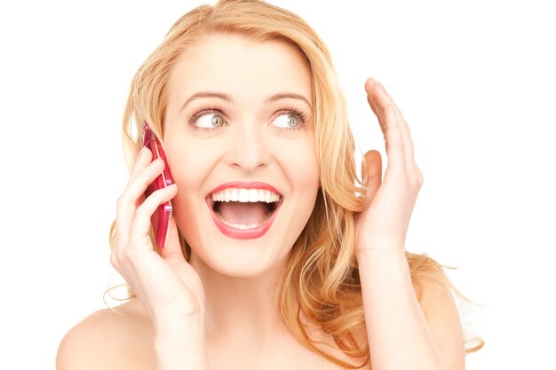 picture of happy woman with cell phone