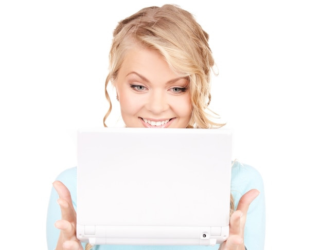 picture of happy woman with laptop computer