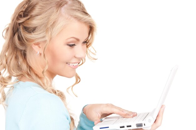 picture of happy woman with laptop computer