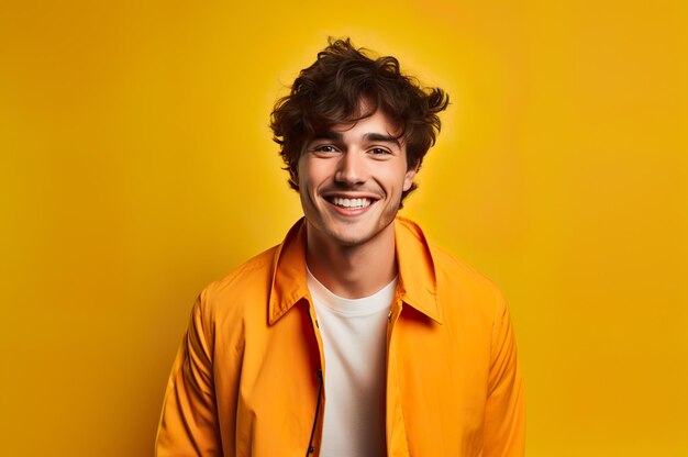 노란색 재을 입은 행복한 젊은 남성의 사진 고품질 사진