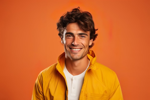 Picture of happy young male in yellow jacket High quality photo